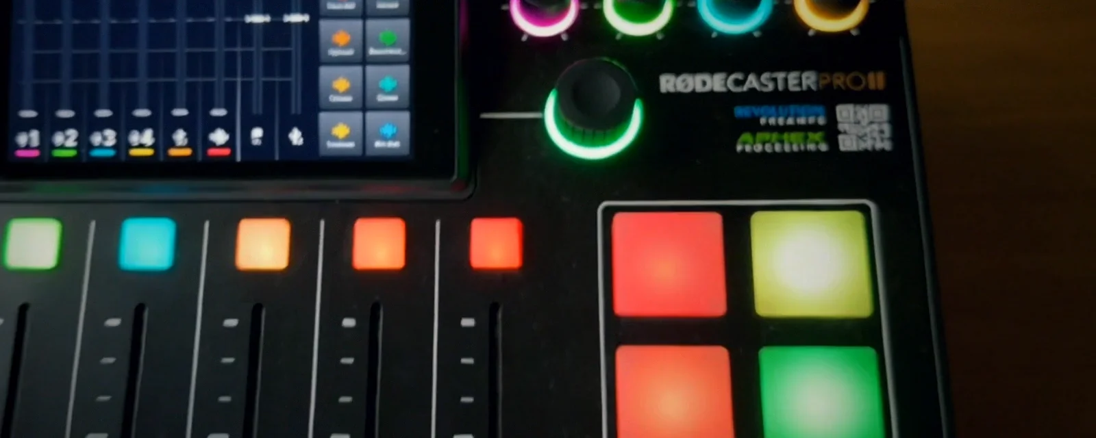 RØDECaster Pro II with glowing controls